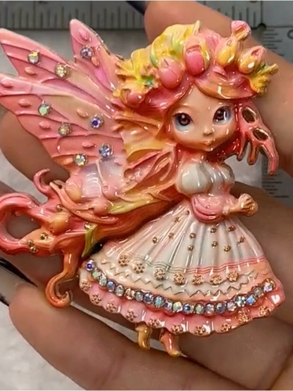 Pink Fairy Brooch with Rhinestones